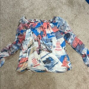 White House Black Market Multicolor Off-Shoulder Blouse